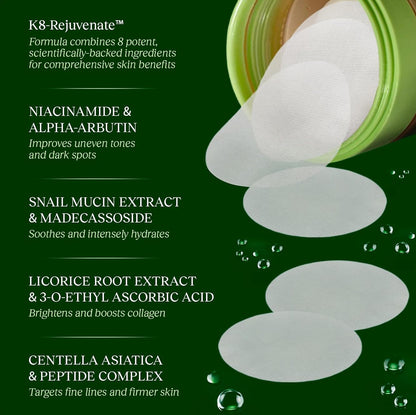 JiYu Toning Polish Pads - KoreanSkincare for Dark Spots, Wrinkles & DullSkin -Hydrating Facial Treatment withSnail Mucin, Niacinamide, Peptides &Centella-100 Count